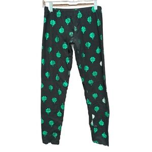 Shamrock Leggings Black Green‎ St. Patrick's Day Holiday Juniors Medium(7-9)